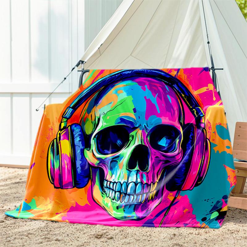 1pc skull pattern blanket, all season lightweight home office outdoor nap multifunctional blanket