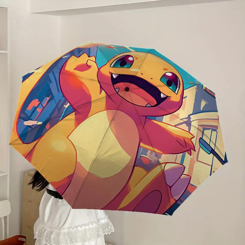 1 шт. Зонт-автомат Pokemon Charmander - Компактный, 8 ребер, Прочный пластик и железо, Легкий для уличного ежедневного использования, a0929216