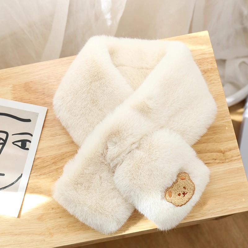 Korean Style Cute Little Bear Faux Rabbit Fur Scarf - Warm, Cozy & Cold-Resistant