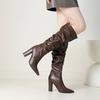 Shoes New No Boots Over the Knee 2025 New Boots Women's Small Man Thick Heel Skinny Boots Folds Show