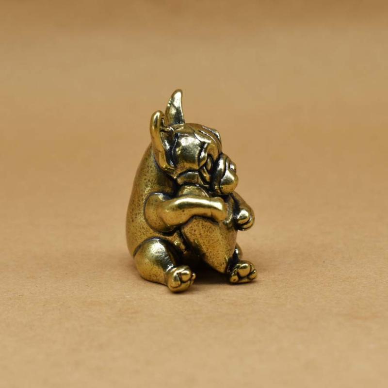 Vintage Brass Dogs Ornament Solid Copper Pug Figurines Feng Shui Collection Statues Desktop Tea Pet Home Decor