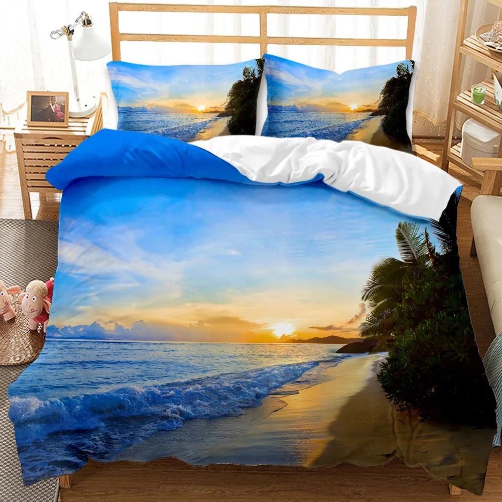 Beach Themed Bedding Set Blue Ocean Duvet Cover Set Starfish Coastal Bedding Beach Queen/King/Full Polyester Comforter Cover