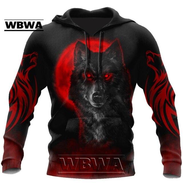 Красивая мужская толстовка с 3d принтом «Красная луна и волк», осенняя толстовка унисекс, пуловер, повседневная уличная одежда Yk208