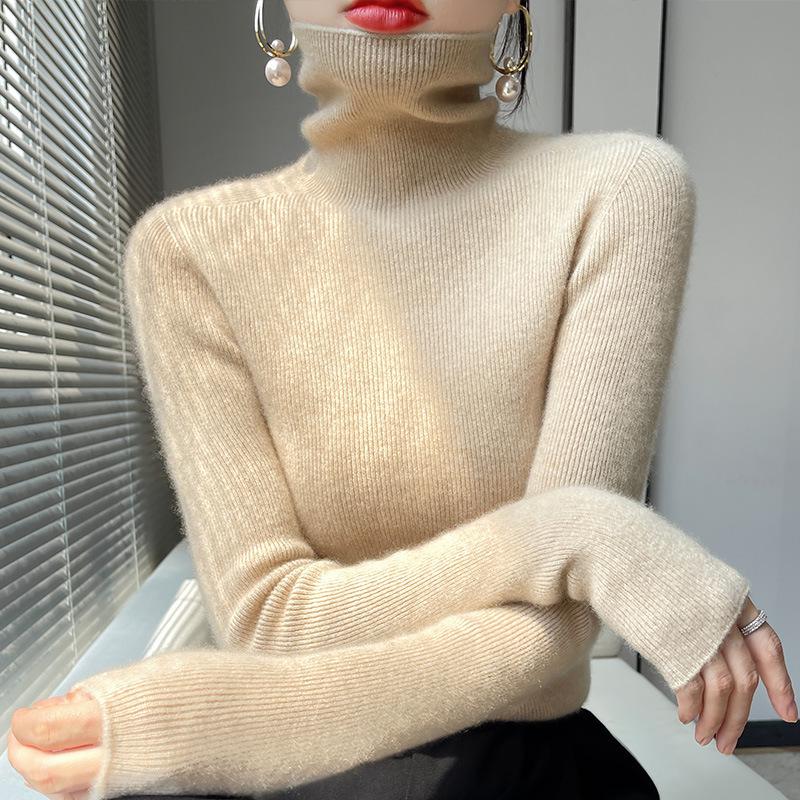 Women's Chunky Knit Turtleneck Sweater - Slim Fit, High Neck, Wool Base Layer for Autumn/Winter.