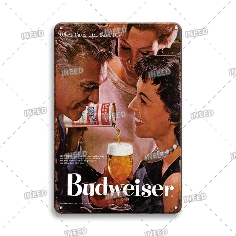 Жестяная табличка Оригинальное ПИВО Budweiser Металлические знаки Забавные металлические постеры Ретро настенная табличка Ретро винтажная тарелка Для настенного декора бара клуба