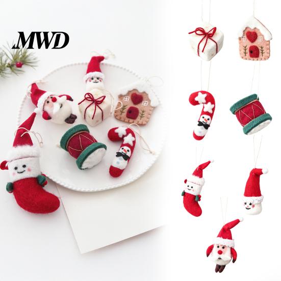 Festive Home Party Supplies Christmas Felt Ornament, Handmade Wool Santa Candy Cane House Soft Woolen Decorations for Kids Snowman Hanging Holiday