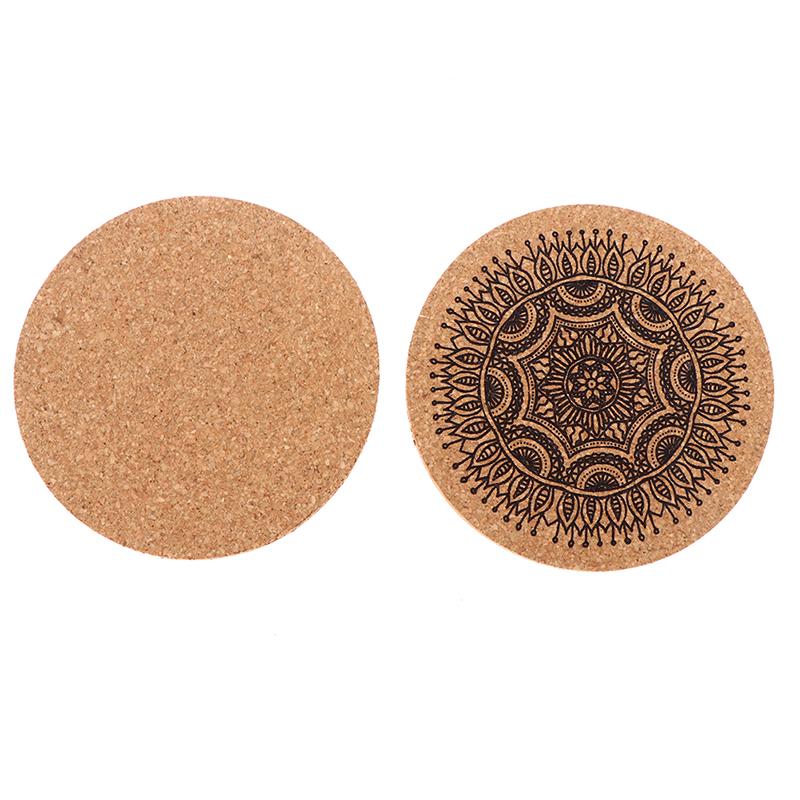 12Pcs Mandala Design Round Shape Wooden Coasters With Rack Round Cork Coaster