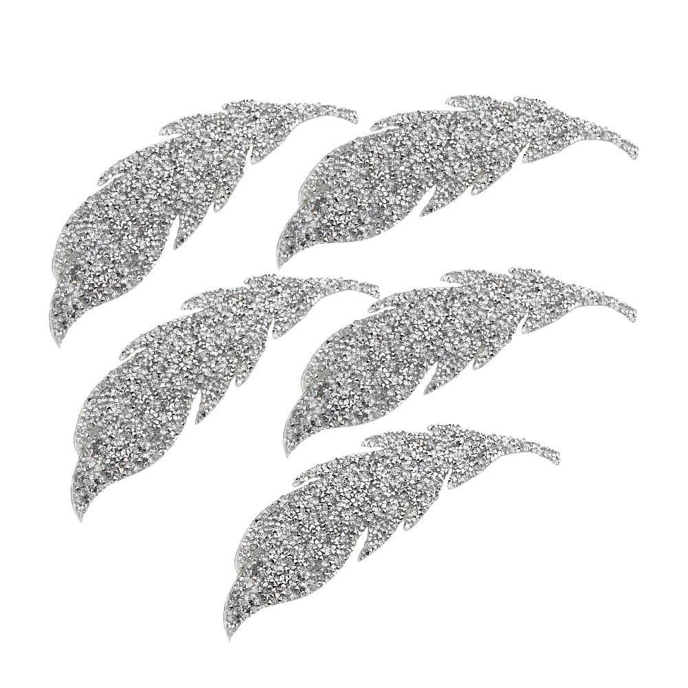 5pcs Iron On Rhinestone Patches Silver Leaves Pattern Patches Iron On Patches For DIY Crafts