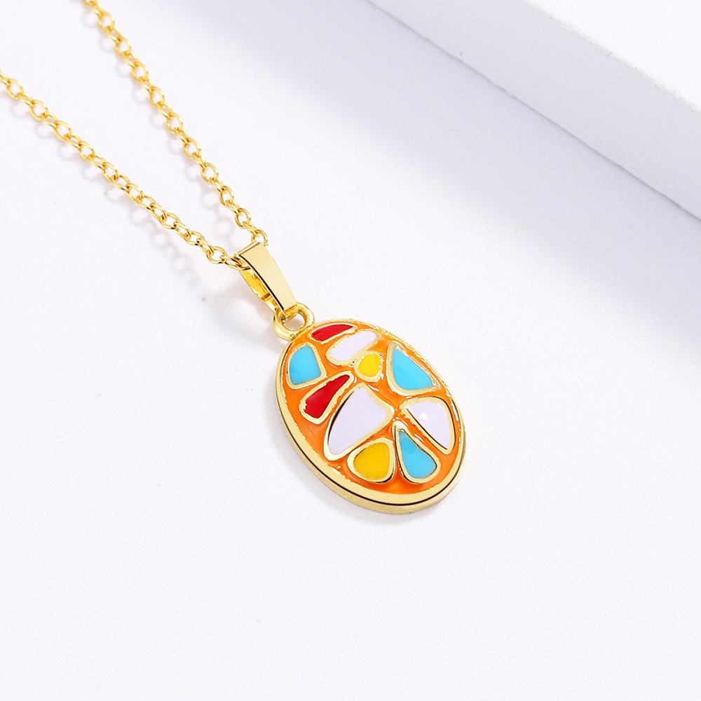 Ожерелье-цепочка с подвеской в виде овала, капающей вручную, с неровной цветной эмалью, на ключицу для женщин