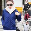 Winter Women Jacket Hooded Zip-up Long Sleeves Thick Plush Lined Solid Color