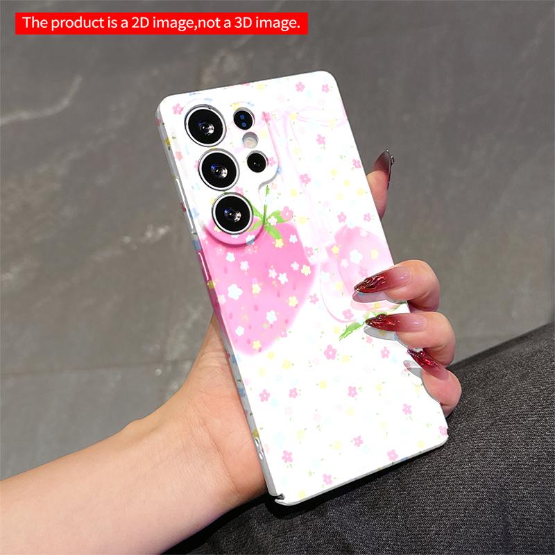 2DFlat Samsung phone case Pink Strawberry & Peach with Floral Bow Phone Case Applicable to Galaxy S22 S23 S24 S25ULTRA S26 A12 A13 A14 A15 A16