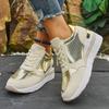 Fashion Gold Silver Wedge Sneakers for Women Lightweight Non Slip Casual Sports Shoes Woman Comfort Thick Sole Walking Shoes Plus Size
