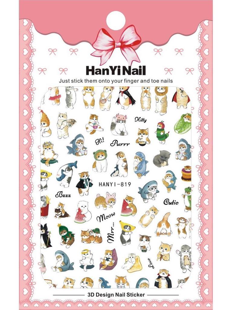 2025 милые наклейки для ногтей с изображением кошек и животных