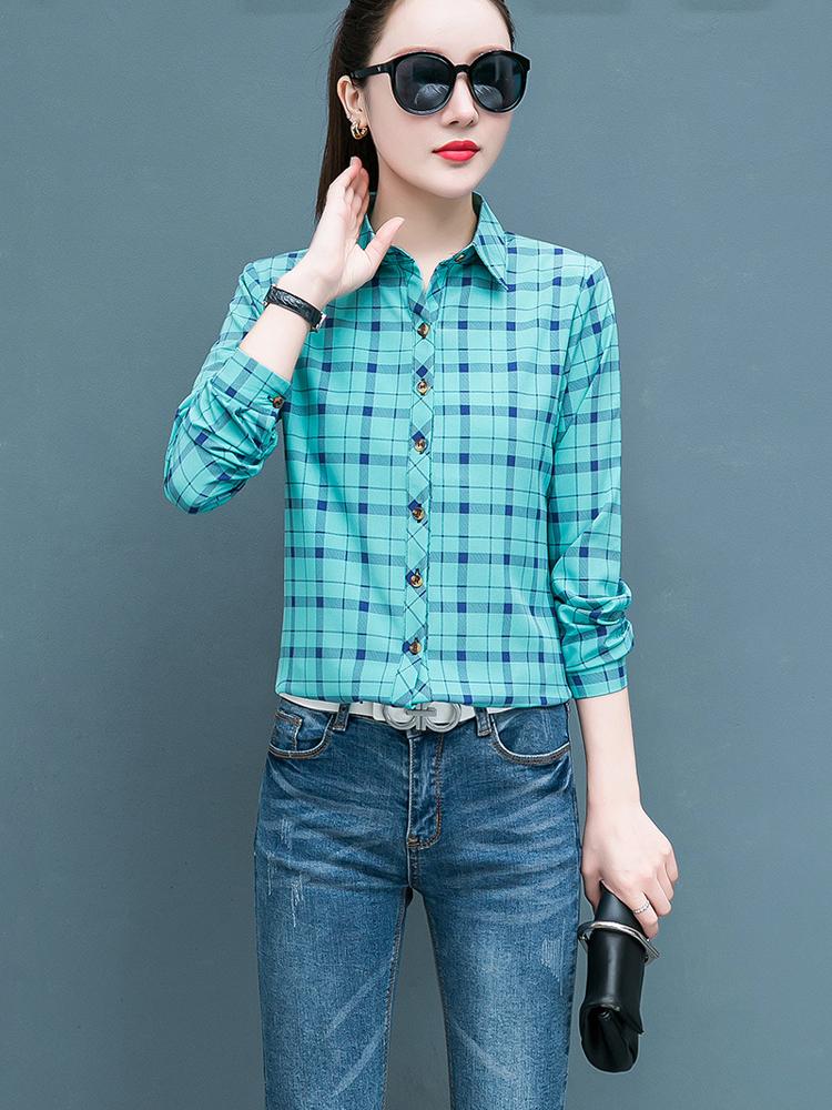 Клетчатая рубашка для женщин, сто женщин, топы, свободная ретро рубашка с длинным рукавом с гонконгским вкусом