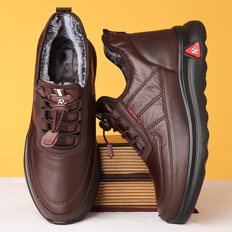 Зимняя утолщенная теплая нескользящая водонепроницаемая обувь из кожи и хлопка на флисовой подкладке