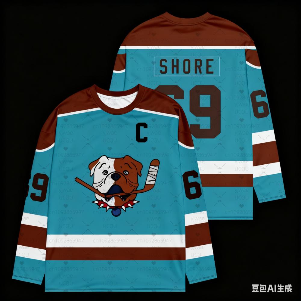 Зима 2025 Мужские Shoresy Shore 69 Хоккейная футболка Sudbury Bulldogs с круглым вырезом Унисекс Мода Мужская Повседневная Хип-хоп Уличная одежда Футболка