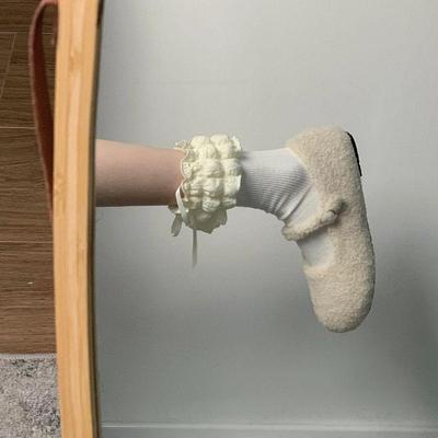 Мэри Джейн Женские Меховые Вельветовые Туфли на Плоской Подошве - Осень/Зима 2025 Корейский Стиль