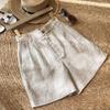 Korean Office Lady Summer Women's Solid Color Linen Shorts Zipper Pockets Casual Loose High Waist A-line Wide Leg Shorts