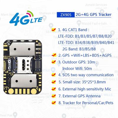 Мини ZX905 2G + 4G GPS трекер чип LTE CAT-1 отслеживание PCBA модуль плата анти-потерянный WIFI Beidou спутник для детей домашних животных кошек собак