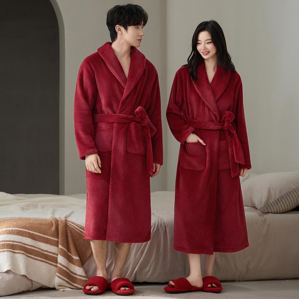 Thickened flannel red pajamas pajamas wedding couple suit autumn and winter coral fleece men's and women's loungewear