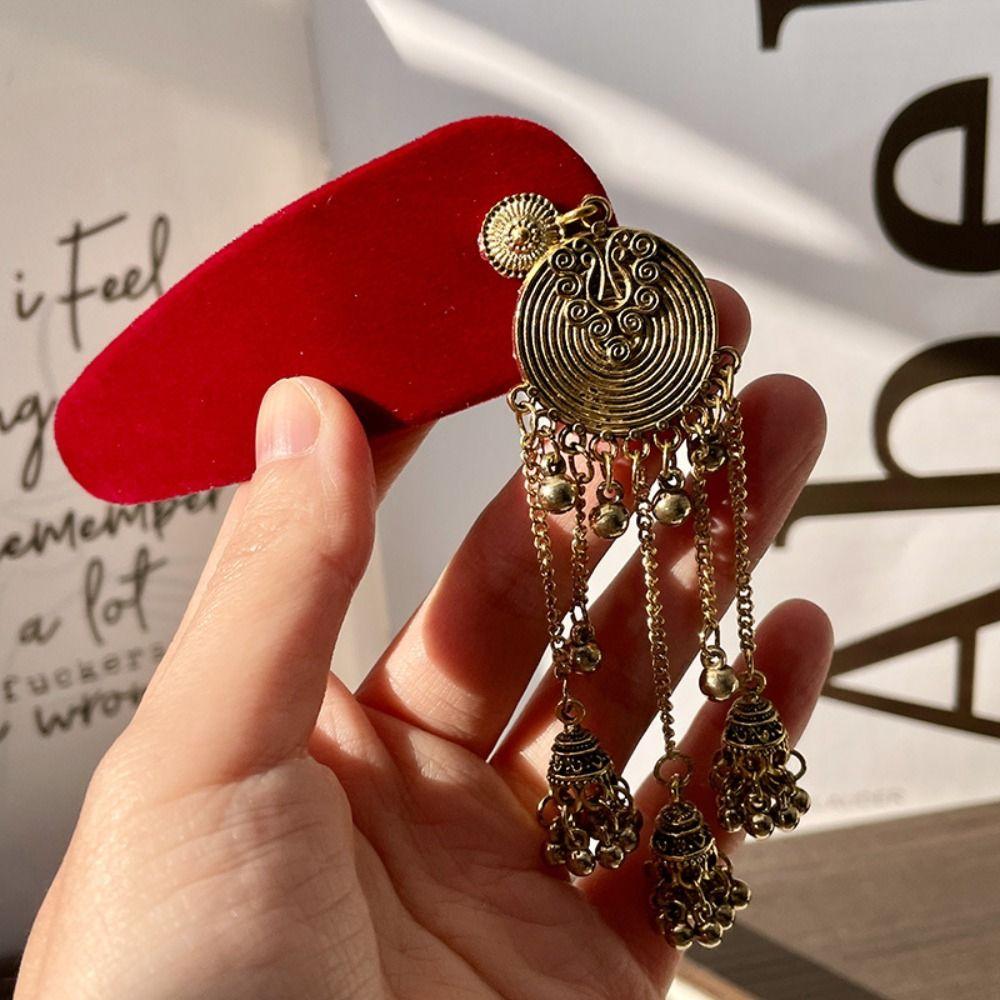 Crystal Tassel Bell Hair Clip Vintage Chinese Style Side Clip Fashion Ethnic Style Hair Hoop Women