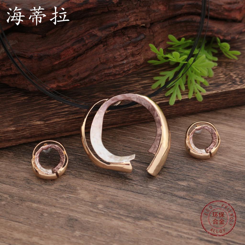 Новый эмалевый цвет полый геометрический круглый набор сережек-пусетов с подвеской, преувеличенное женское кольцо-ожерелье