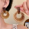 Wood Bohemian Drop Earrings Round Geometric Earrings Retro Rattan Weave Earrings  Party