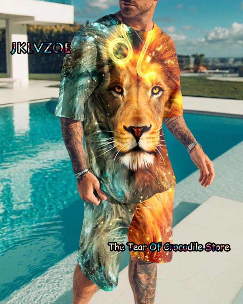 3d Print Colorful Men Tracksuit Tee Set Jogging Homm Clothes For Man T-Shirt Summer Tshirt Suit Short 2 Pieces Set