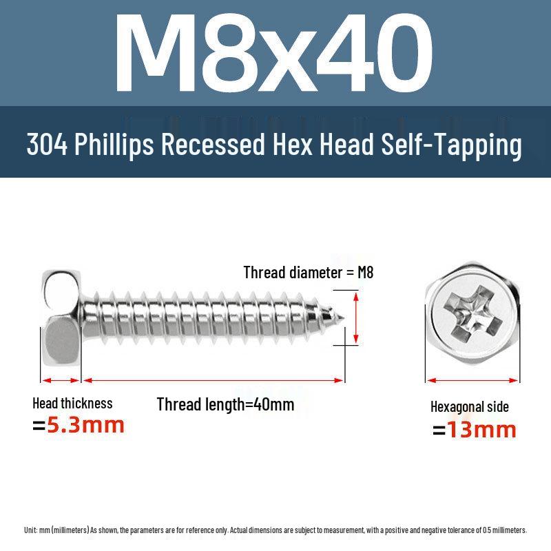Yigu 304 Stainless Steel Phillips Recessed Hex and Slotted Self-Tapping Screws for Wood, M3-M8