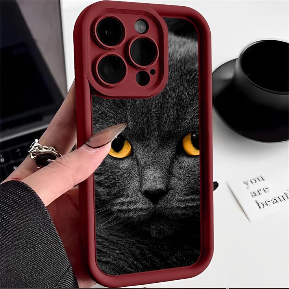 LZ3 Черный Кот Зеленый Глаз Силиконовый Чехол Для Телефона iPhone 11 13 14 15 16 Pro Max 7 8 16 Plus 12 mini XS Max XR Противоударный Задний Чехол