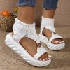 Sandals Women Summer 2024 Women Fashion Sexy Beach Wear Flat Shoes Solid Color Braided Knit O-Ring Cutout Platform Sandals