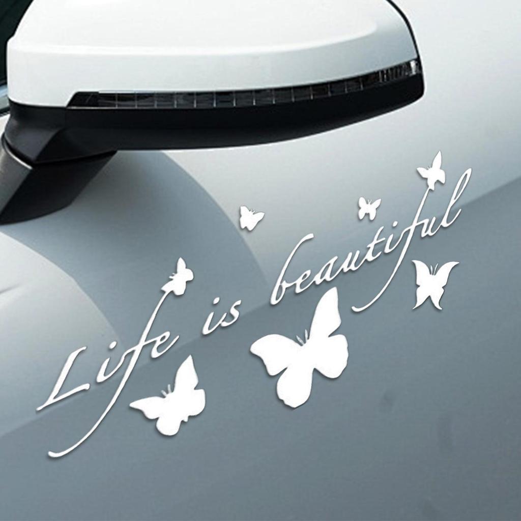Car Stickers Life Is Beautiful Stickers Adhesive Butterfly Theme Reflective Decor Car Window Decal Stickers For Auto Motorcycles