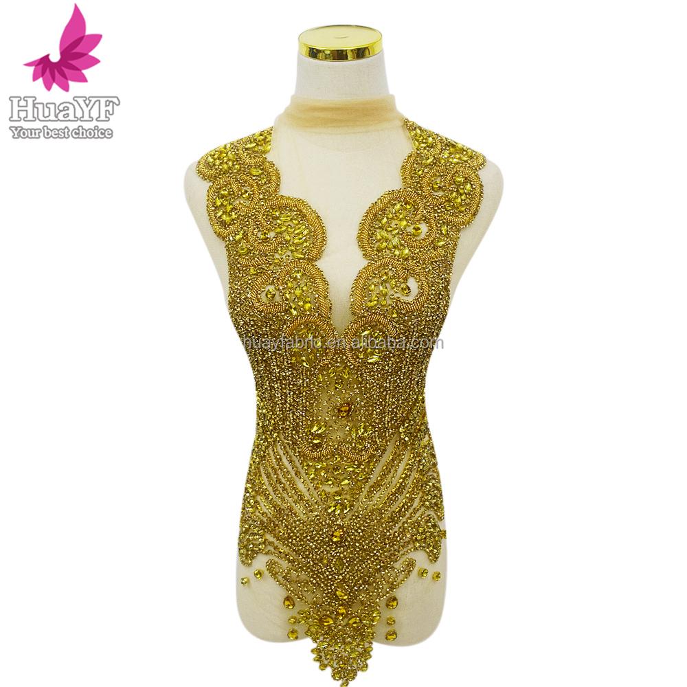 Golden Motif Rhinestones Flatback Sew-On Applique for Wedding and Party Dresses