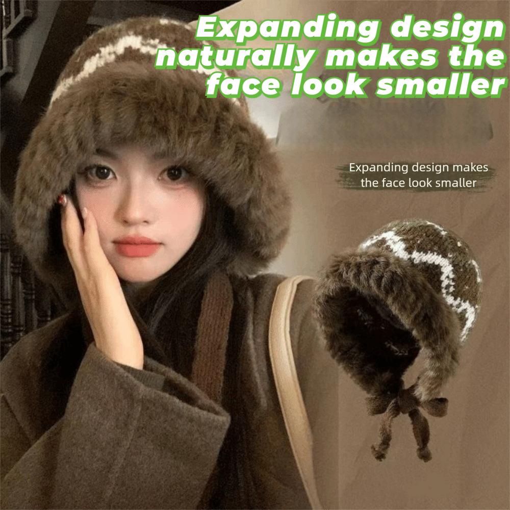 Windproof Faux Fur Lei Feng Hat Ethnic Style Pullover Beanie Hat Knitted Plush Hat  Autumn Winter