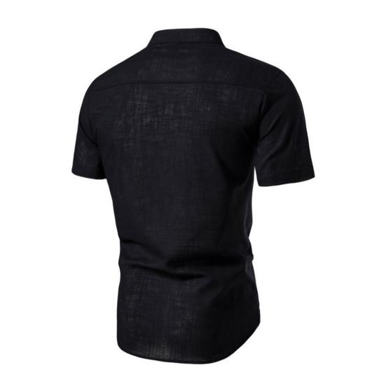 Мужская рубашка сплошной цвет Slim Fit воротник-стойка с короткими рукавами мягкий легкий пуловер на пуговицах