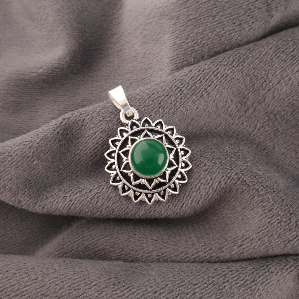 Green Onyx Cab Gemstone Pendant, 925 Solid Sterling Silver Jewelry, Handmade Beautiful Pendant For Wedding Gift