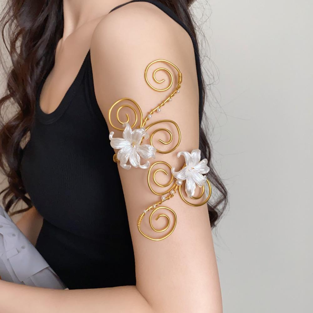 Floral Open Arm Bangle Hollow Out Arm Ring Fashion Iris Flower Bracelet Arm Accessories