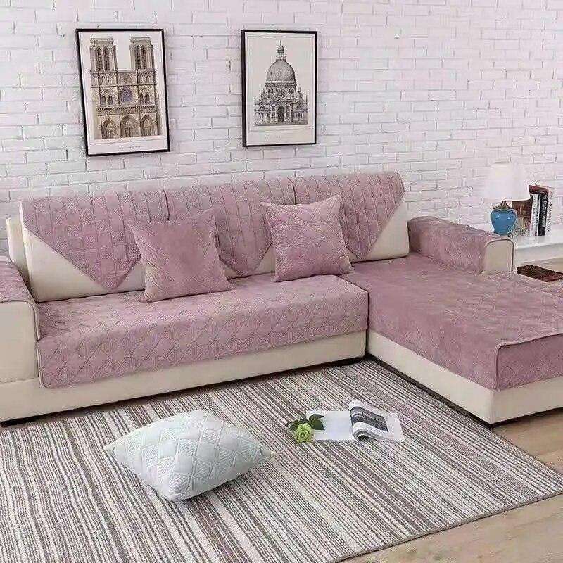 Короткое плюшевое полотенце для дивана серого цвета, европейское короткое утепленное стеганое покрытие для дивана, противоскользящее европейское покрытие для дивана для гостиной