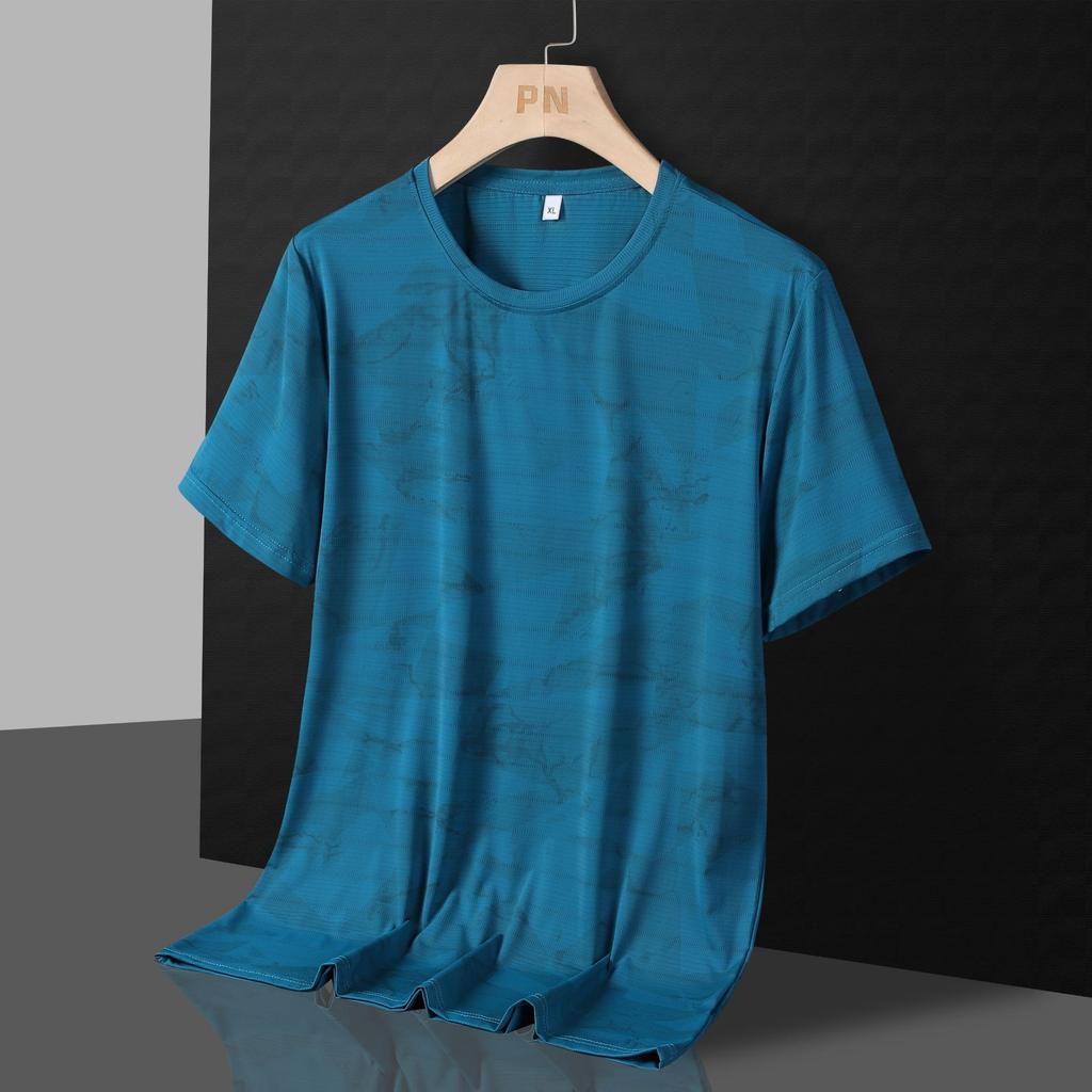 Летняя мужская спортивная повседневная свободная футболка из ледяного шелка больших размеров с коротким рукавом, быстросохнущая футболка для фитнеса