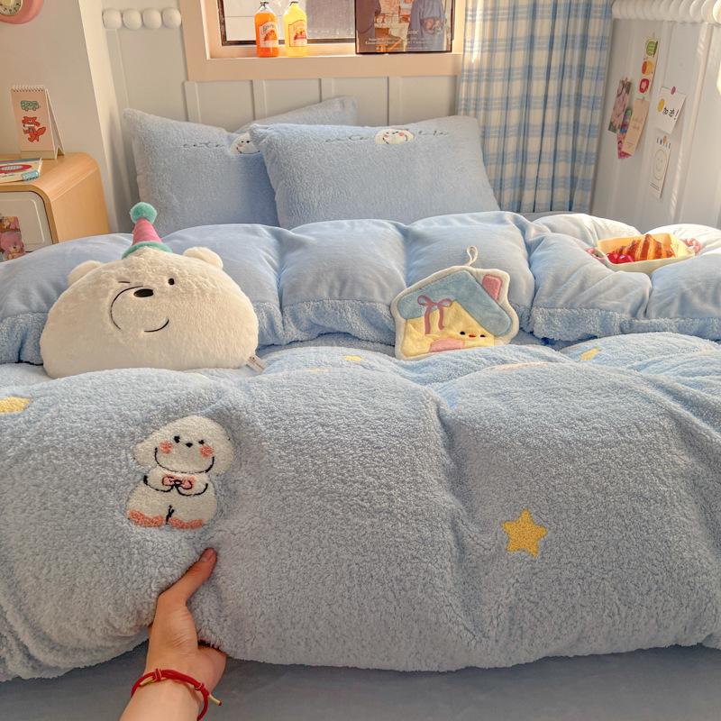 Зимний плюшевый бархатный комплект постельного белья: Фланелевые флисовые простыни и плюшевый пододеяльник