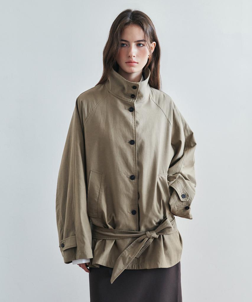 SIYAZU Siot4202 Oversized High-Neck Belted Jacket_Dust Brown