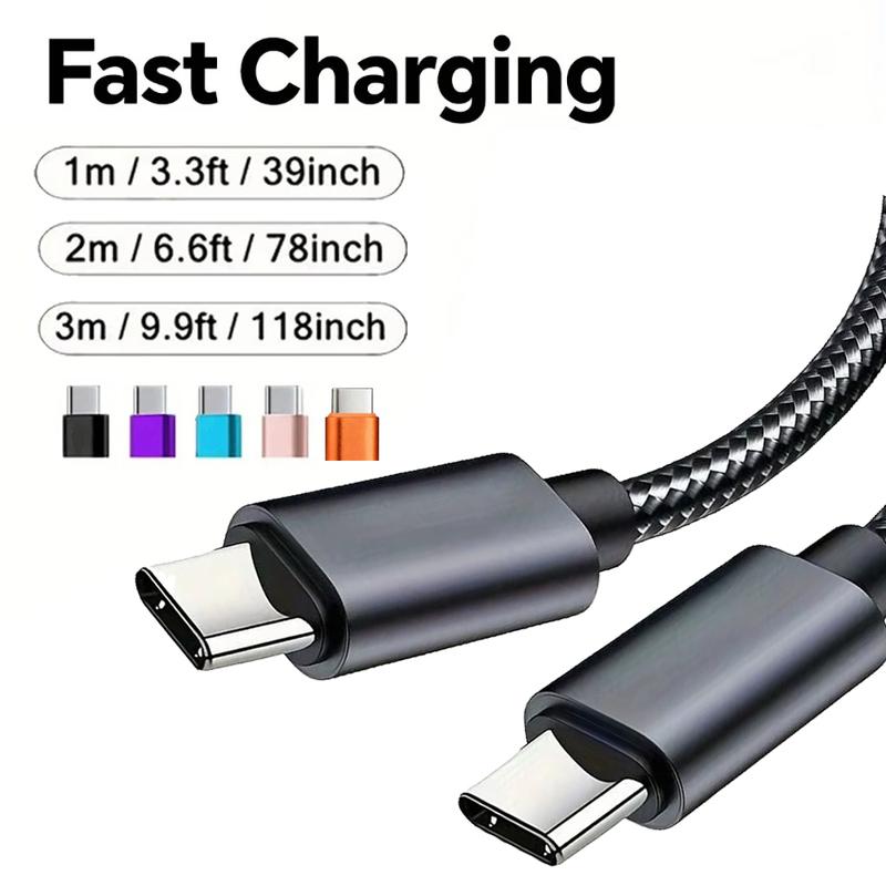 Nylon Braided 60W Type C Wire For iphone 15 16 17 pro max 1m 2m 3m USB C To Type C Fast Charge Cable for Samsung Xiaomi Huawei
