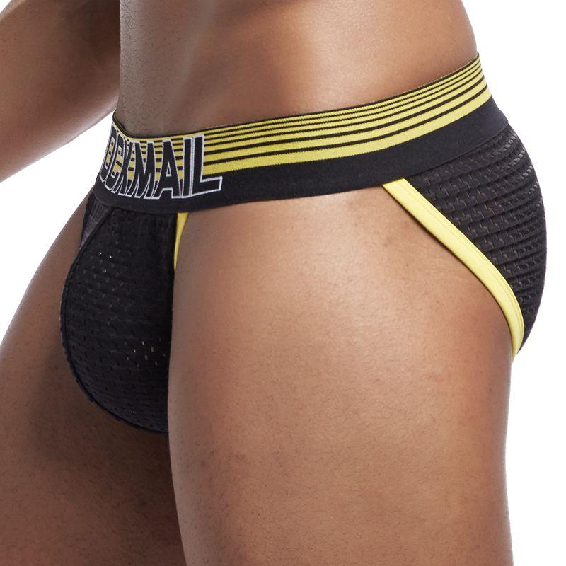 Трусы JOCKMAIL, модное брендовое сексуальное мужское нижнее белье, дышащее сетчатое нижнее белье с низкой талией, высоким разрезом, большой чехол для мошонки, спортивные трусы