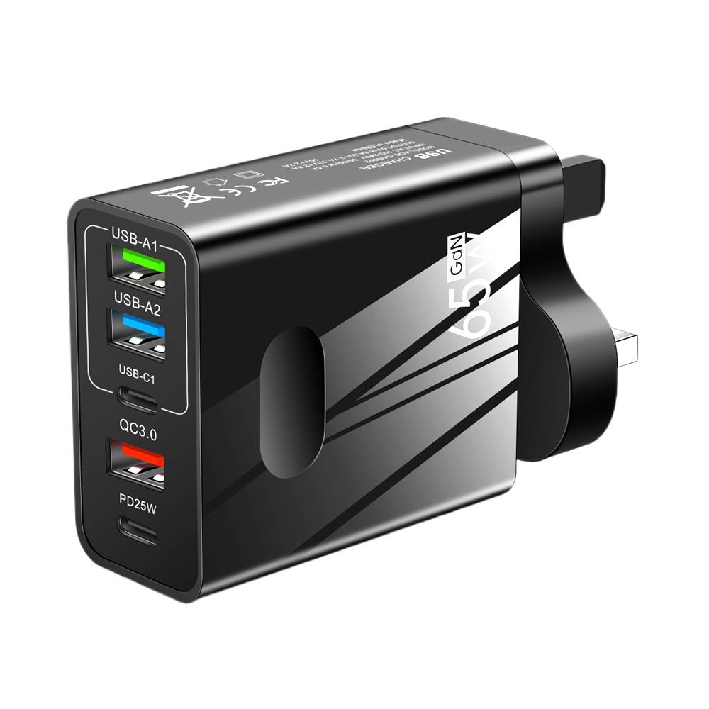 5 портов GaN USB зарядное устройство Quick Charge 3.0 65 Вт Быстрая зарядка телефонов Адаптеры питания для iPhone Samsung Xiaomi PD Type C настенное зарядное устройство