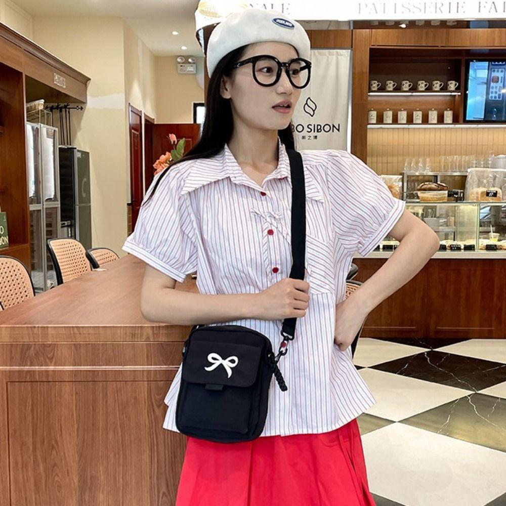 Большая вместительная сумка через плечо в корейском стиле, холщовая сумка на одно плечо с принтом банта для девочек