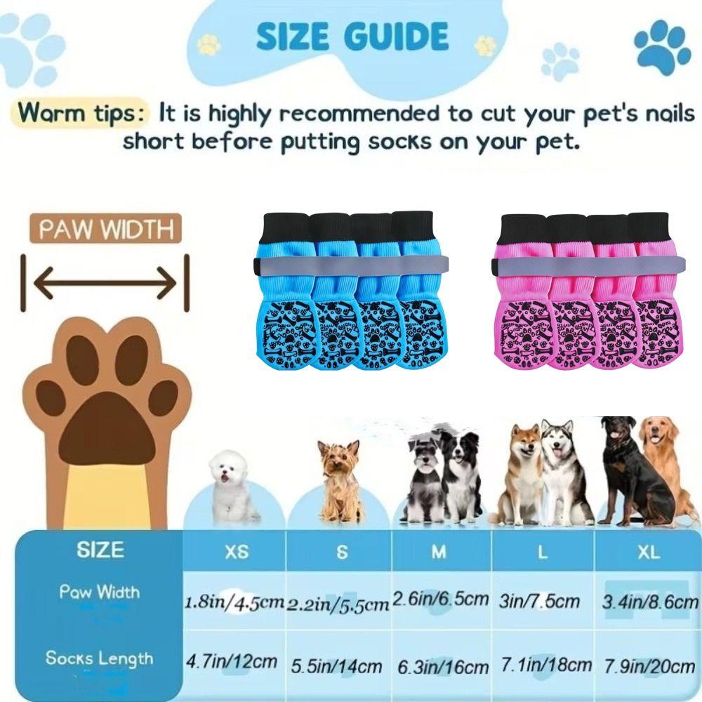 Reflective Anti-Slip Dog Socks Adjustable Dog Paw Protectors Dog Shoes Socks Anti-Scratch