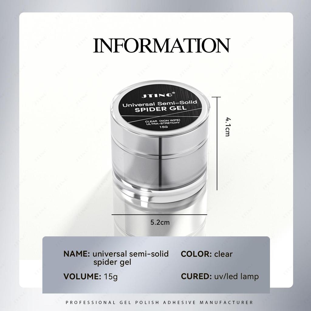 JTING Newest Updated Universal Semi-solid Spider Gel Polish Non Wipe Clear Spider Modelling Gel Nail Polish for Chrome Powder