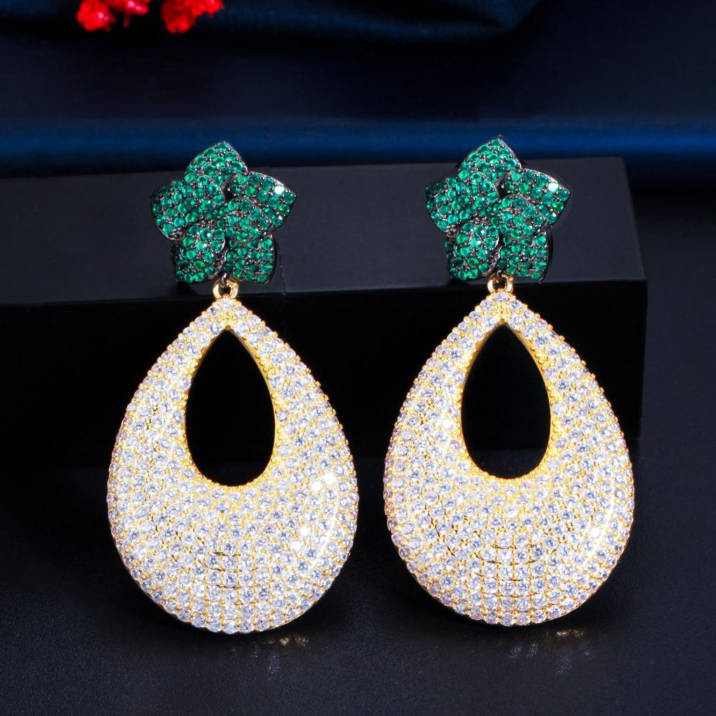 E0334 Эксклюзивные Женские Роскошные Серьги с Крупными Подвесками в Виде Капель Воды, Инкрустированные Медью и Цирконием