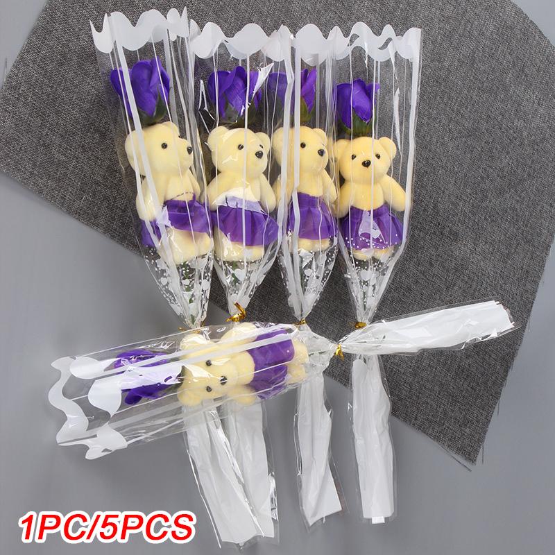 1/5pcs Artificial Rose Flowers Cartoon Scented Flower Soap Roses Mother's Day Bear Soap Bouquet Wedding Home Decorations