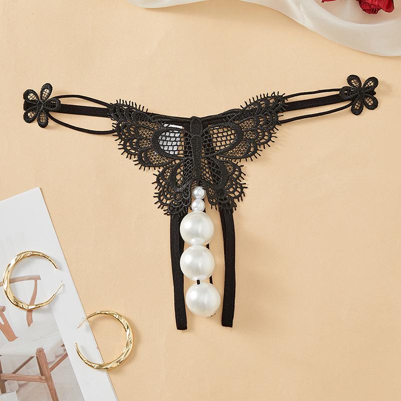 Трусы-стринги большого размера с открытой промежностью, жемчужным массажем и бусинами для фиксации яичек